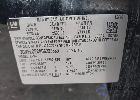 2011 Chevrolet Equinox Ls from USA, damaged, VIN 2CNFLCEC0B6328689